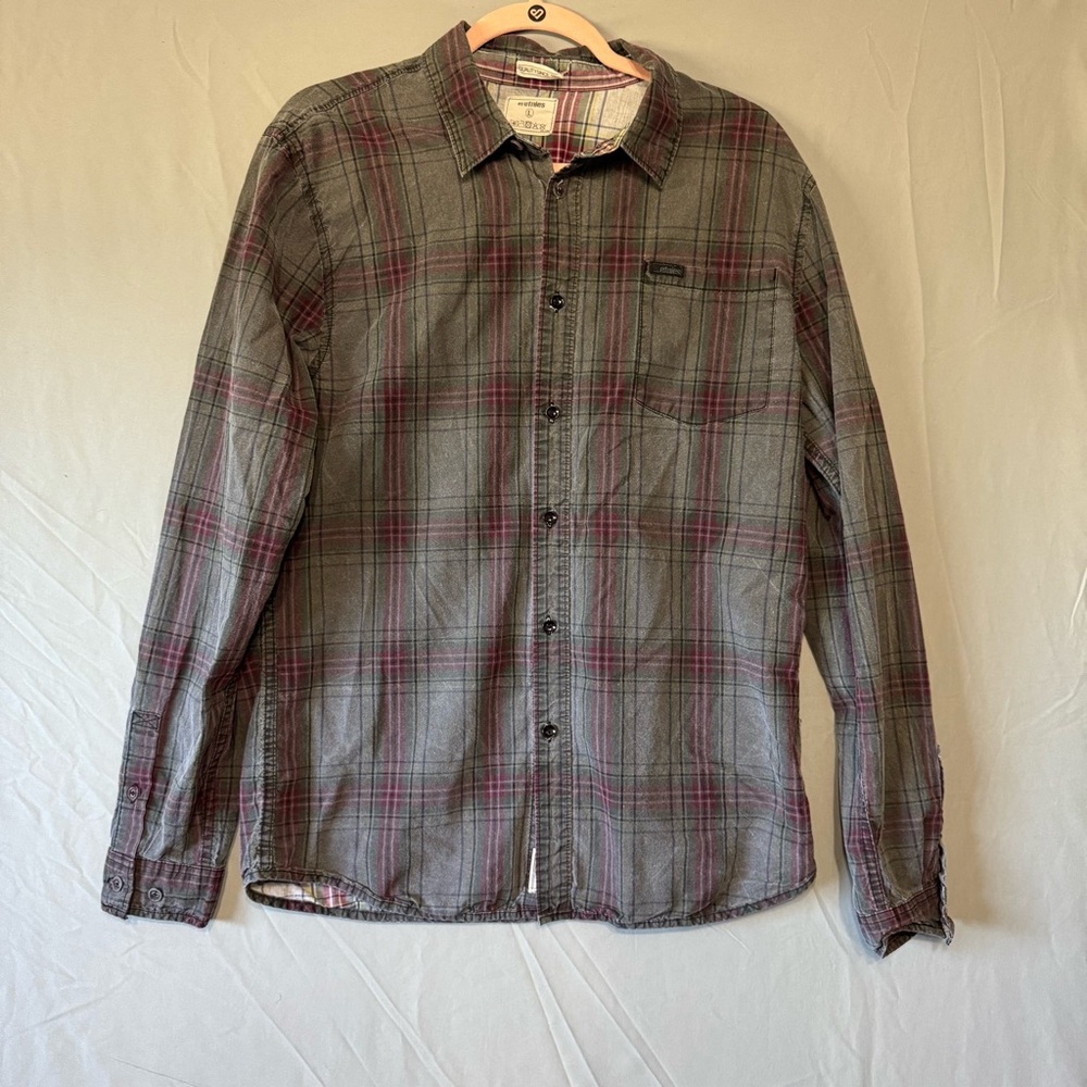 Etnies Mens Plaid Button-Up Shirt Multicolour Size L Office Event Chest Pocket